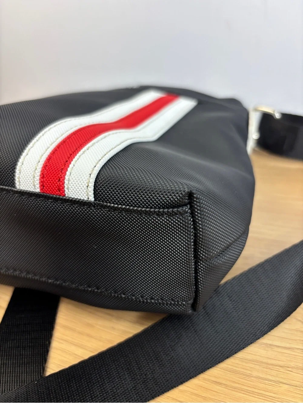 Lacoste Messenger Bag/Sling Bag Signature Sporty Red/White Stripe Alligator Logo
